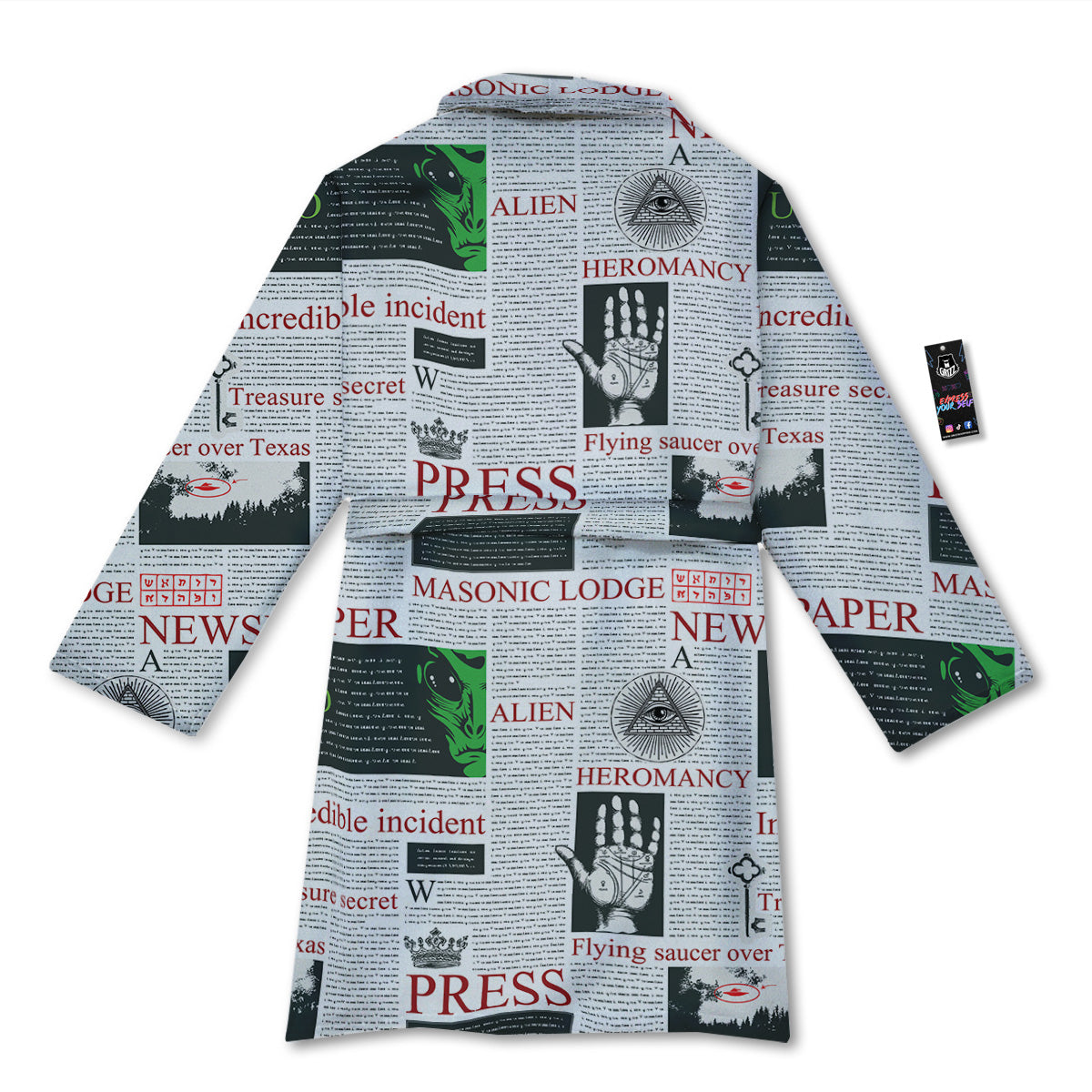 Newspaper Aliens Topic Print Pattern Bathrobe-grizzshop