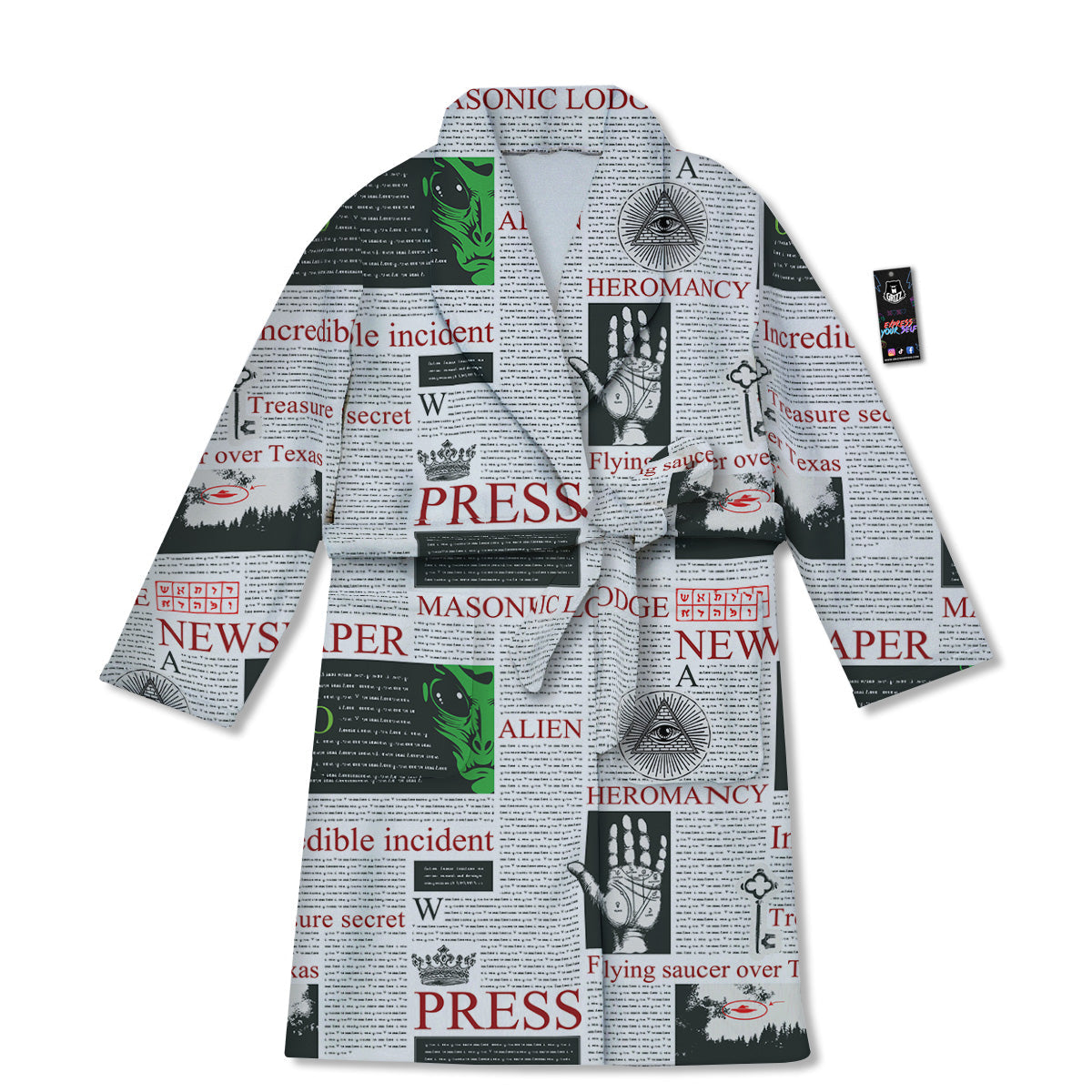 Newspaper Aliens Topic Print Pattern Bathrobe-grizzshop