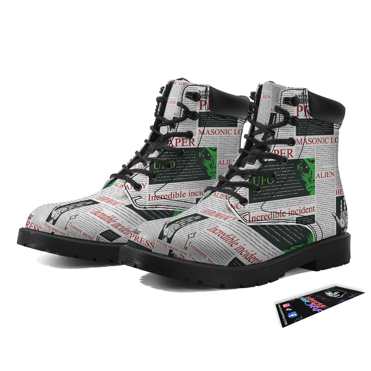Newspaper Aliens Topic Print Pattern Boots-grizzshop
