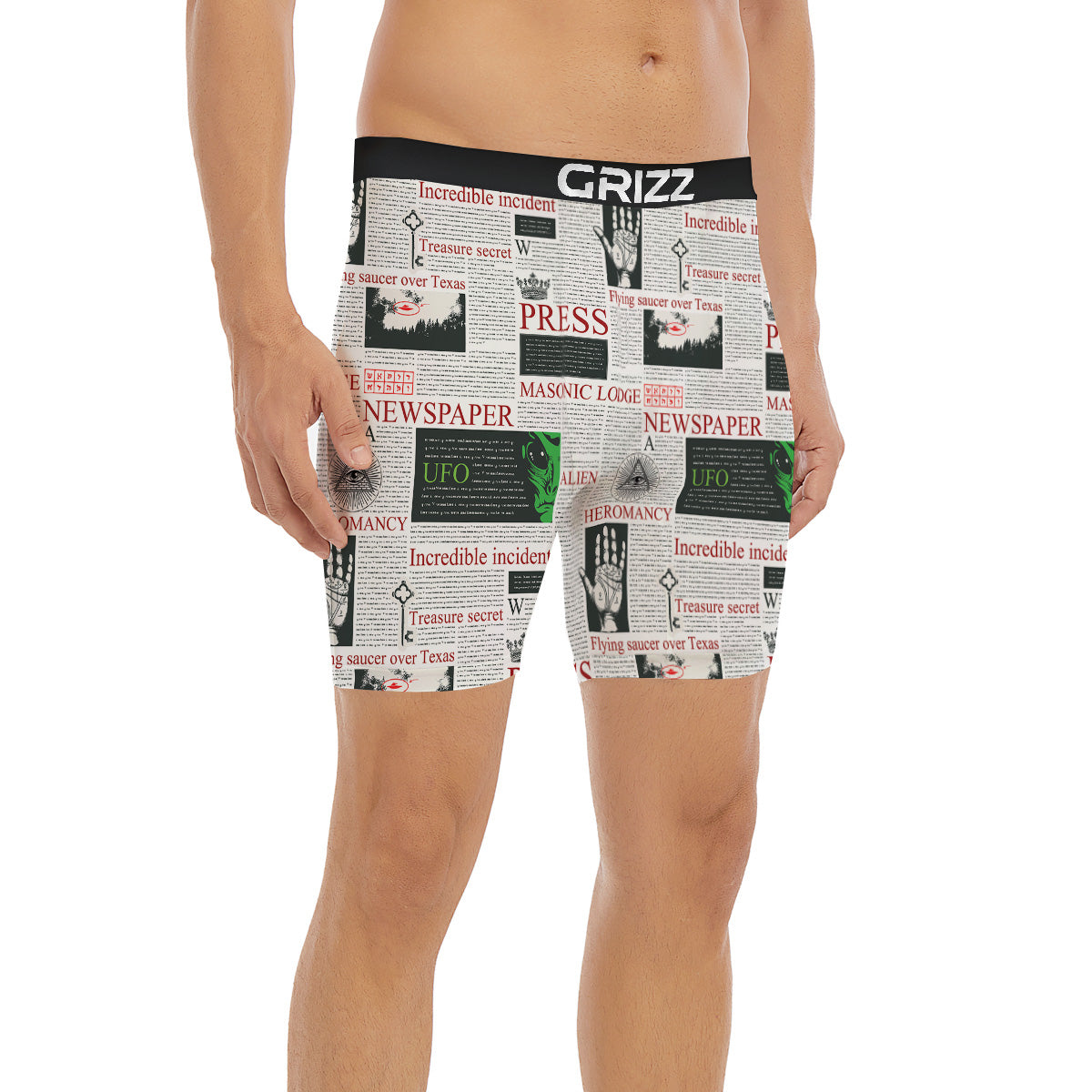 Newspaper Aliens Topic Print Pattern Boxer Briefs-grizzshop