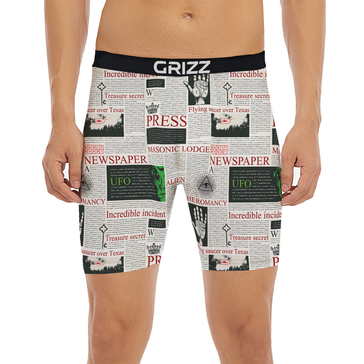 Newspaper Aliens Topic Print Pattern Boxer Briefs-grizzshop