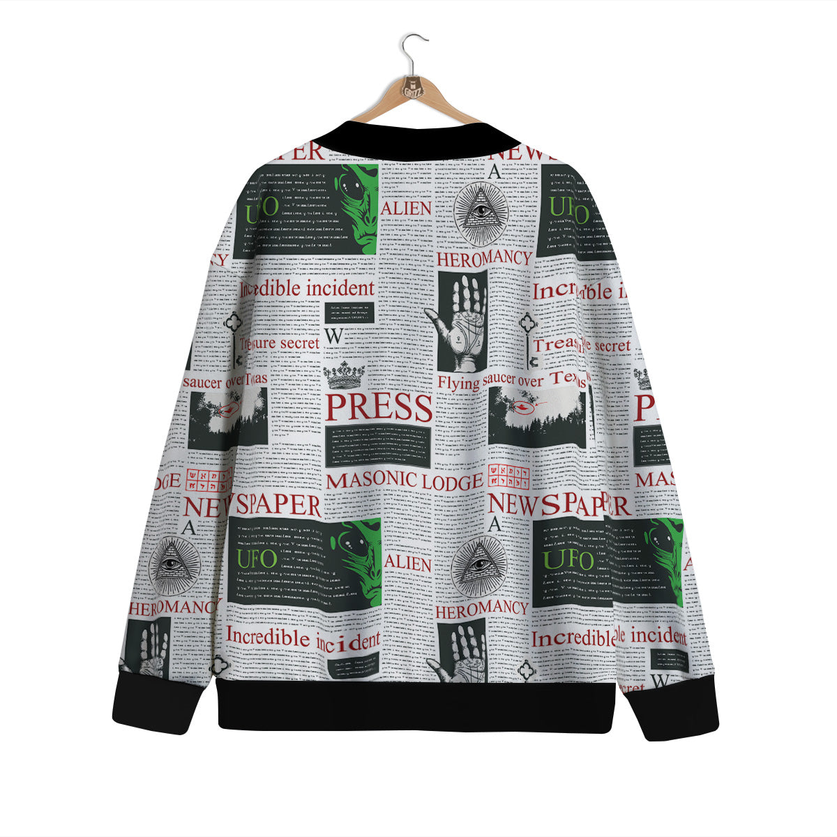 Newspaper Aliens Topic Print Pattern Cardigan-grizzshop