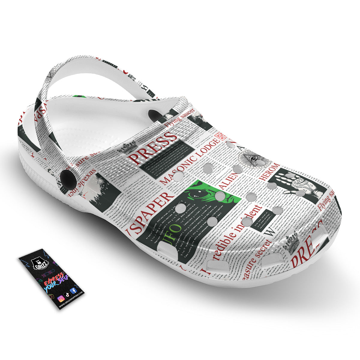 Newspaper Aliens Topic Print Pattern Clog-grizzshop