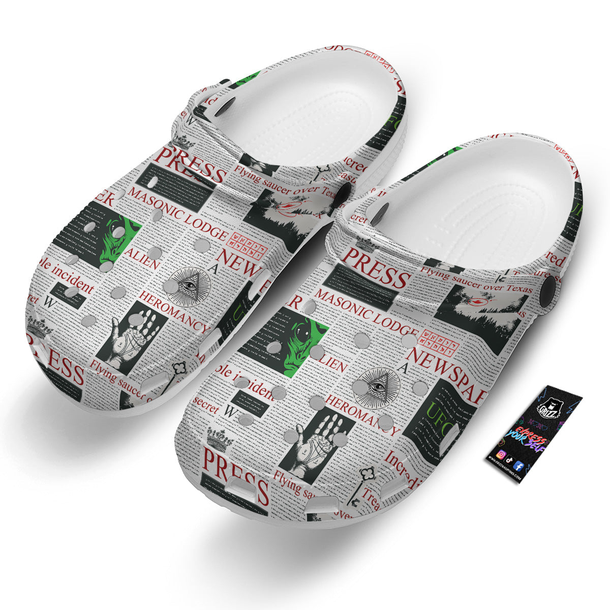 Newspaper Aliens Topic Print Pattern Clog-grizzshop