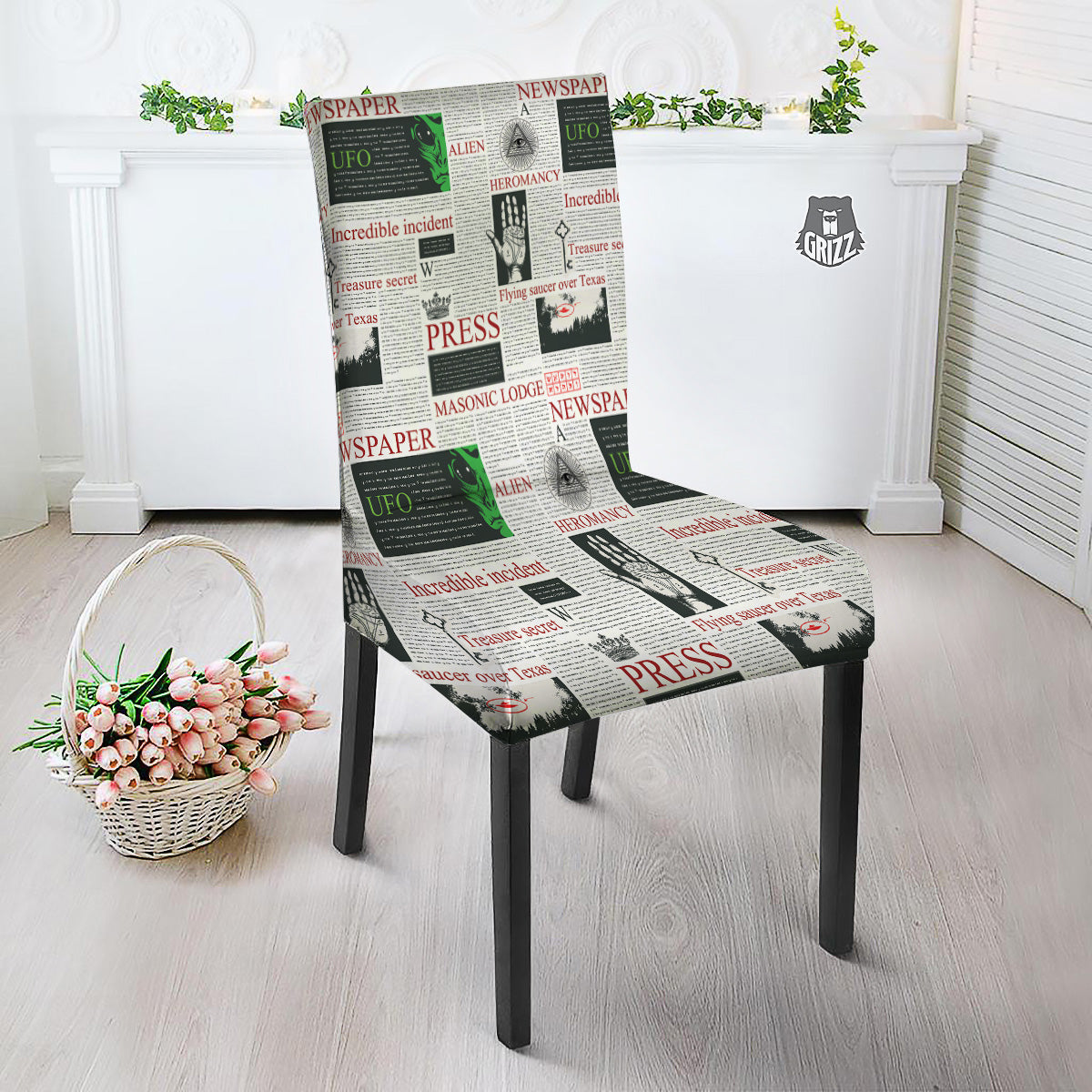 Newspaper Aliens Topic Print Pattern Dining Chair Slipcover-grizzshop