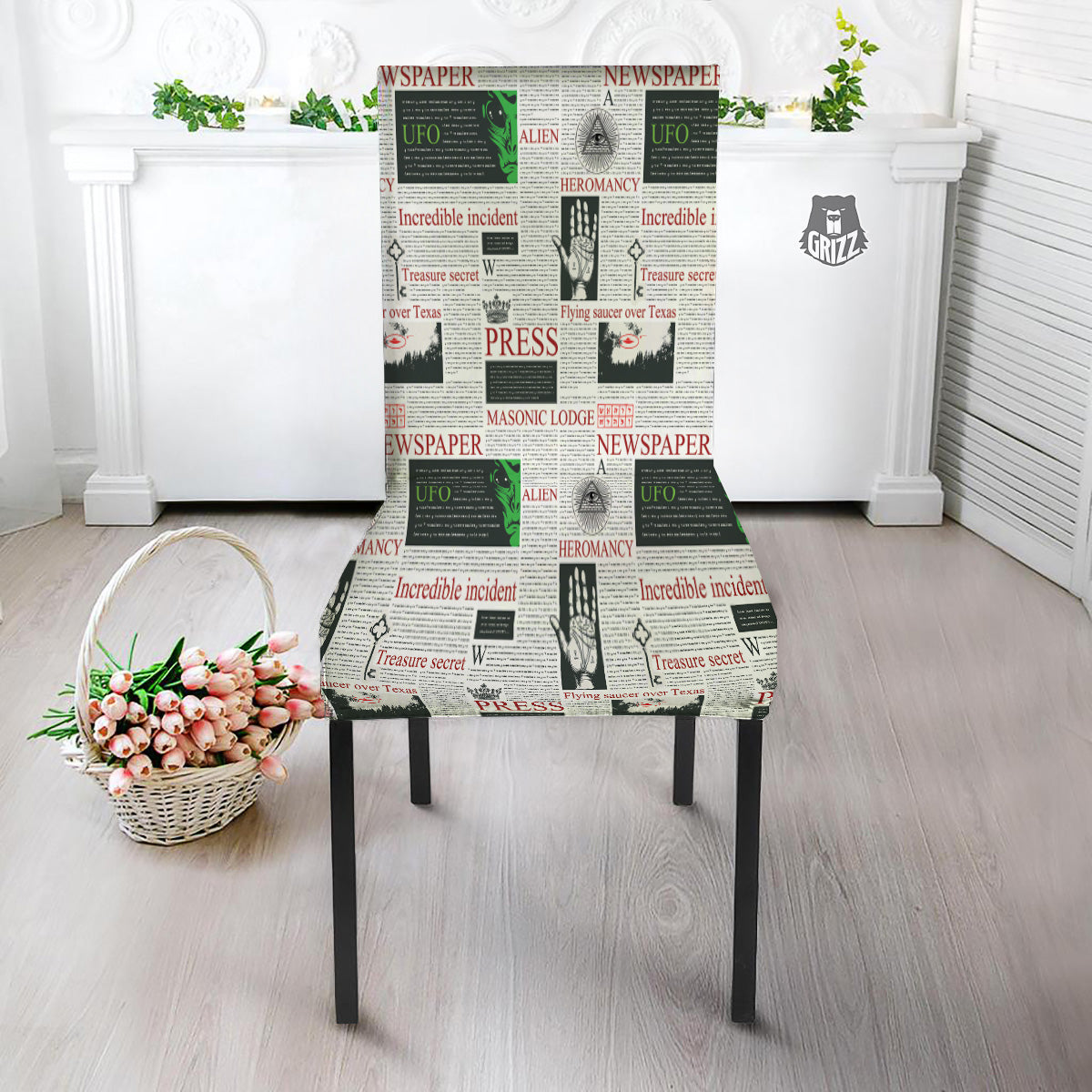 Newspaper Aliens Topic Print Pattern Dining Chair Slipcover-grizzshop