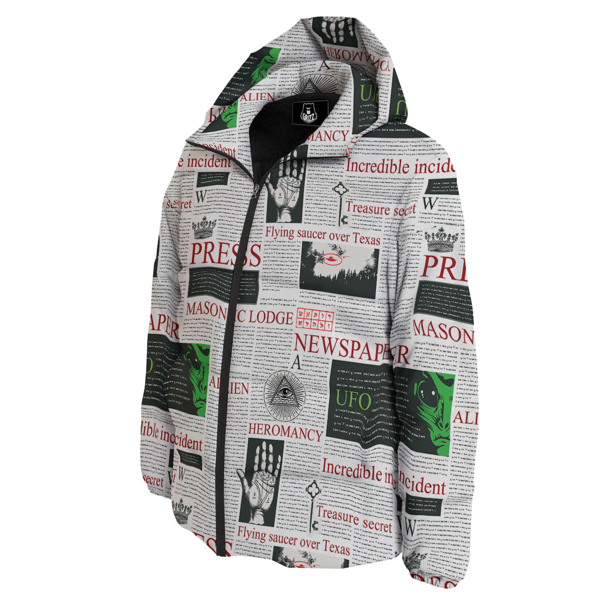 Newspaper Aliens Topic Print Pattern Down Jacket-grizzshop