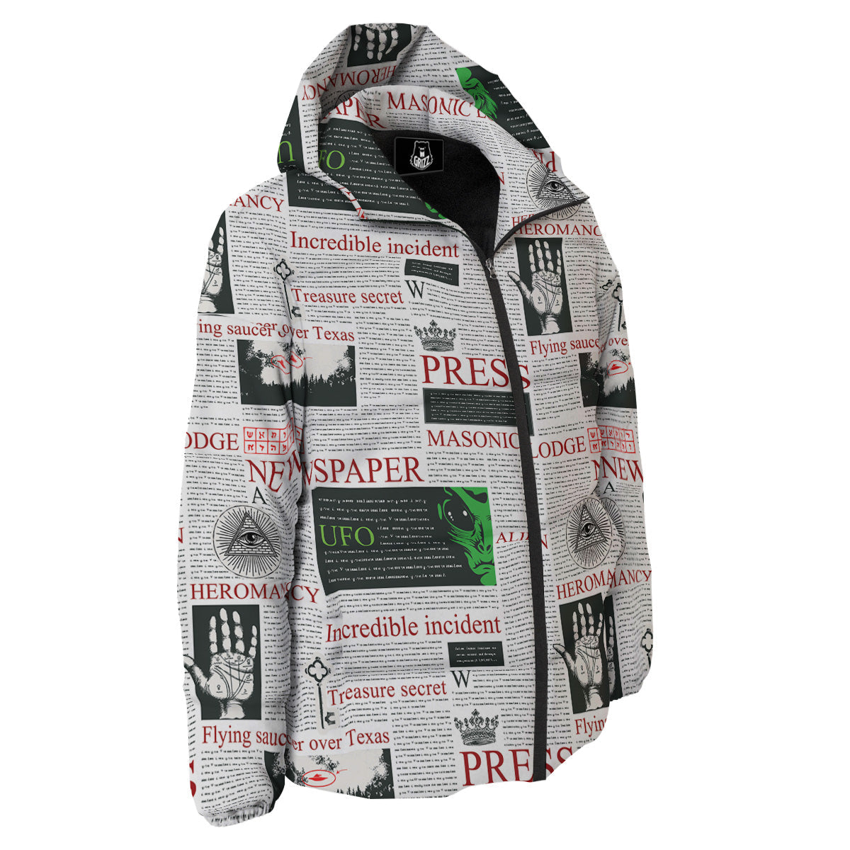 Newspaper Aliens Topic Print Pattern Down Jacket-grizzshop