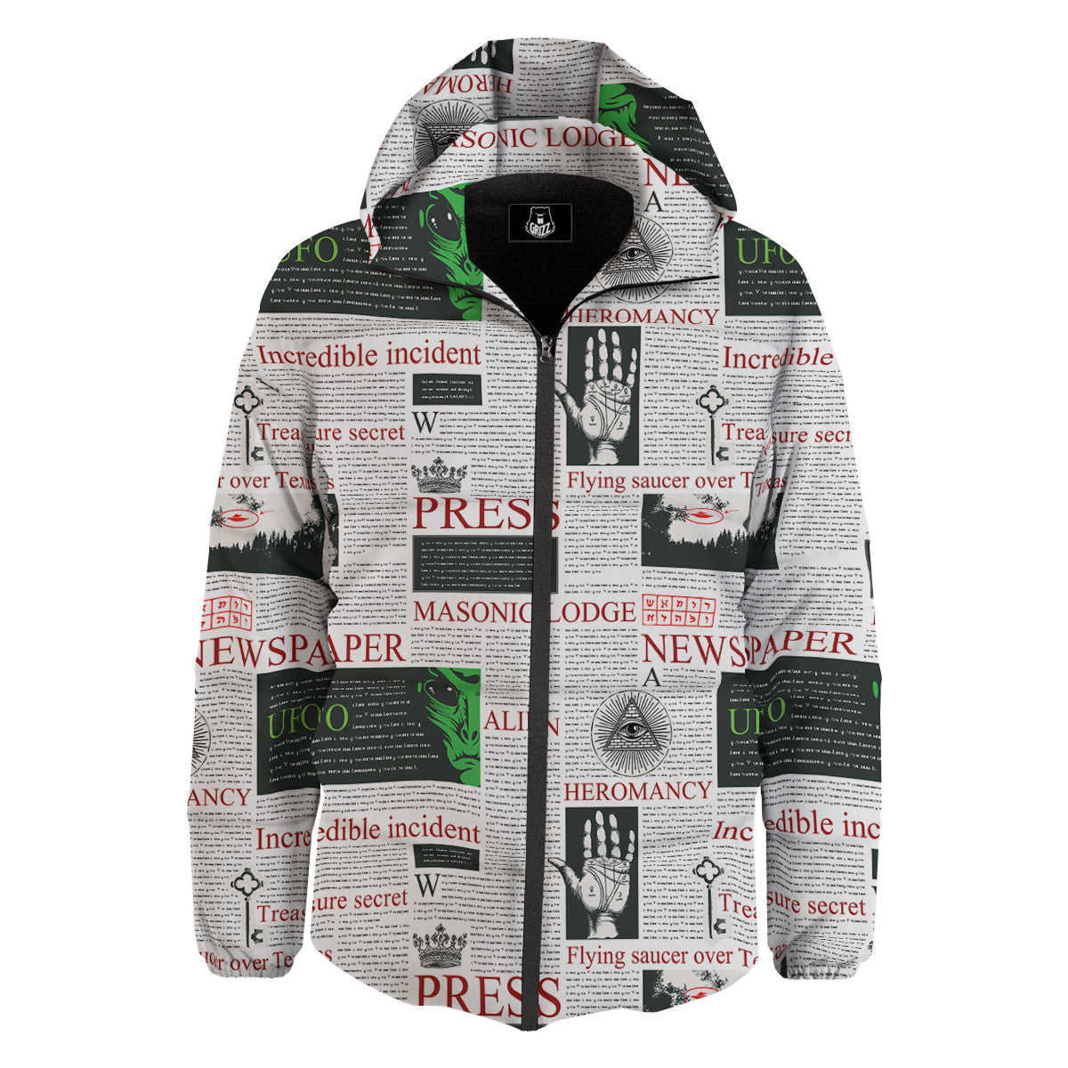 Newspaper Aliens Topic Print Pattern Down Jacket-grizzshop