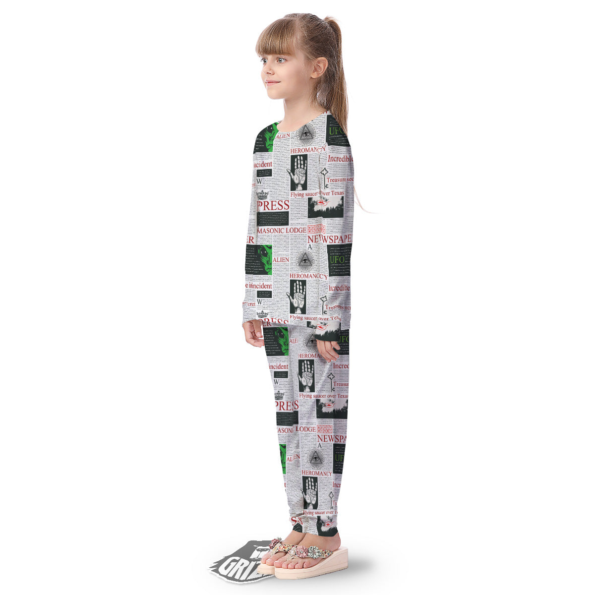 Newspaper Aliens Topic Print Pattern Kid's Pajamas-grizzshop