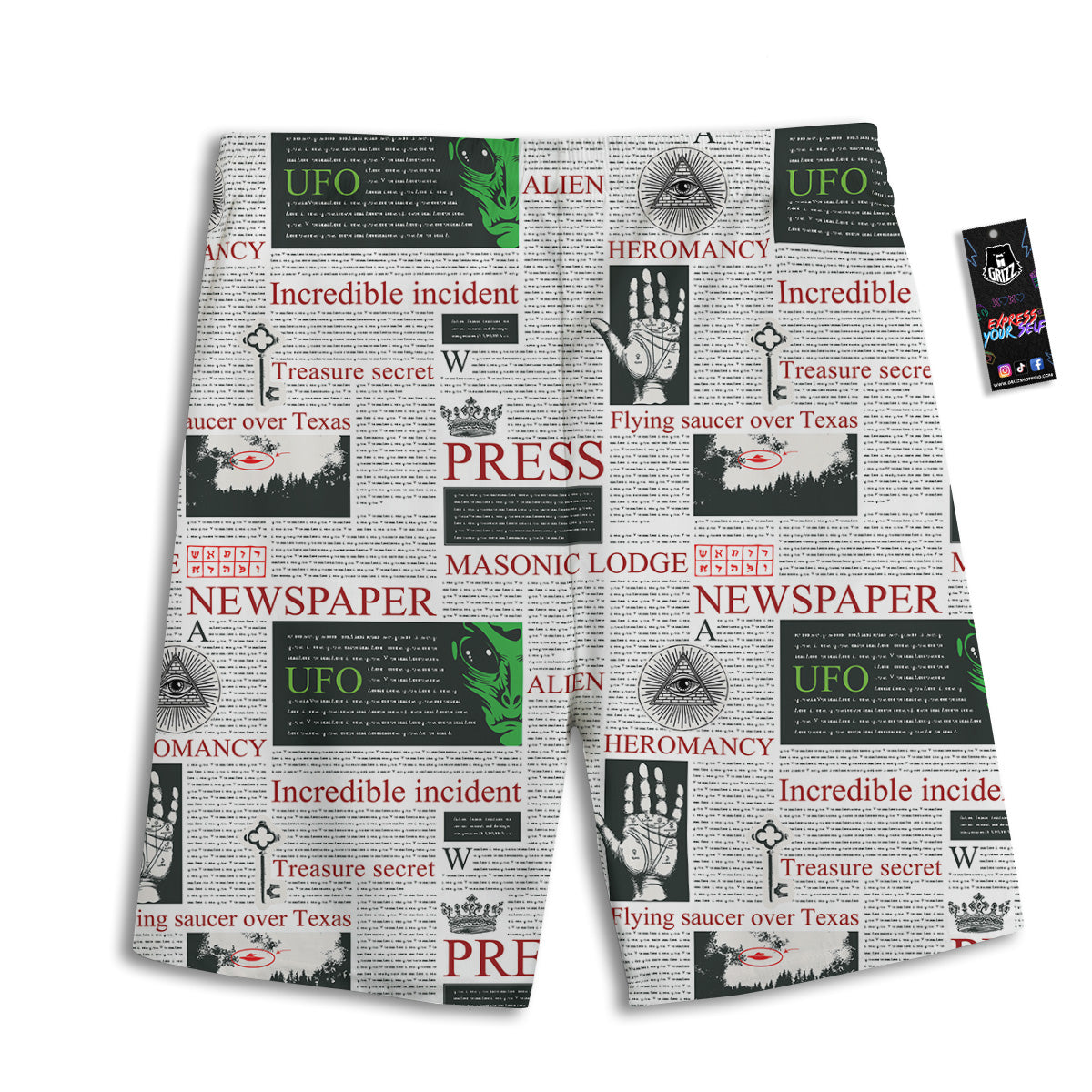 Newspaper Aliens Topic Print Pattern Men's Athletic Shorts