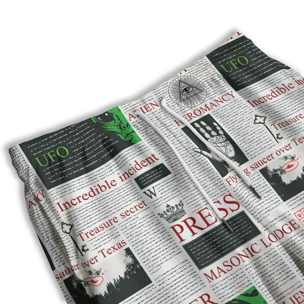 Newspaper Aliens Topic Print Pattern Men's Athletic Shorts