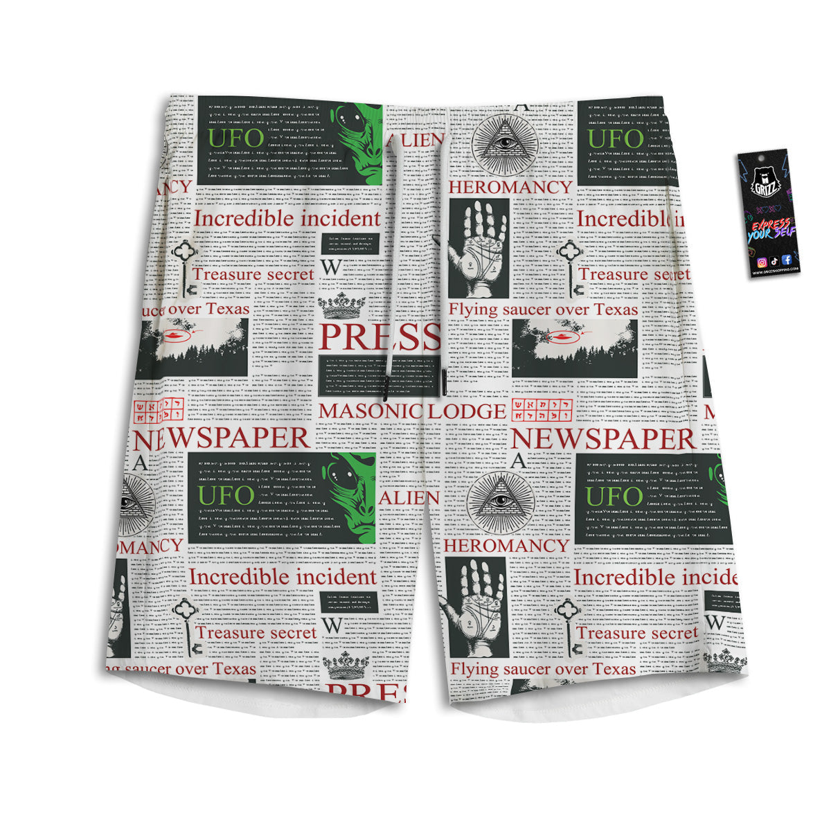 Newspaper Aliens Topic Print Pattern Men's Athletic Shorts