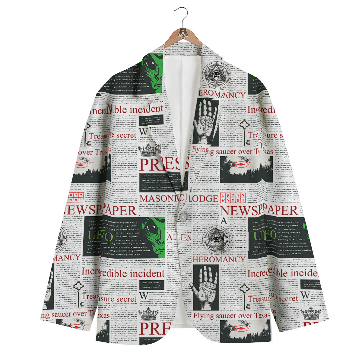 Newspaper Aliens Topic Print Pattern Men's Blazer-grizzshop