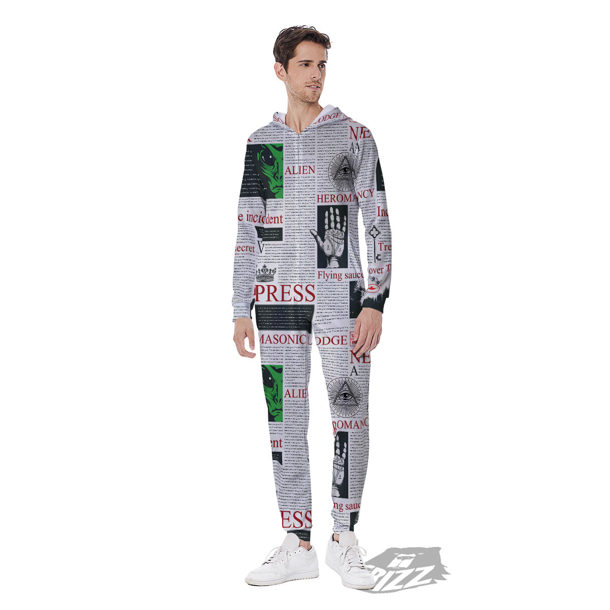 Newspaper Aliens Topic Print Pattern Men's Jumpsuit-grizzshop