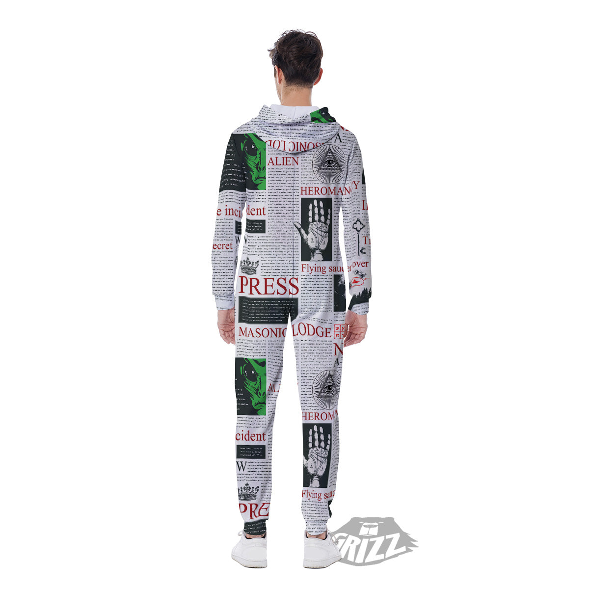 Newspaper Aliens Topic Print Pattern Men's Jumpsuit-grizzshop