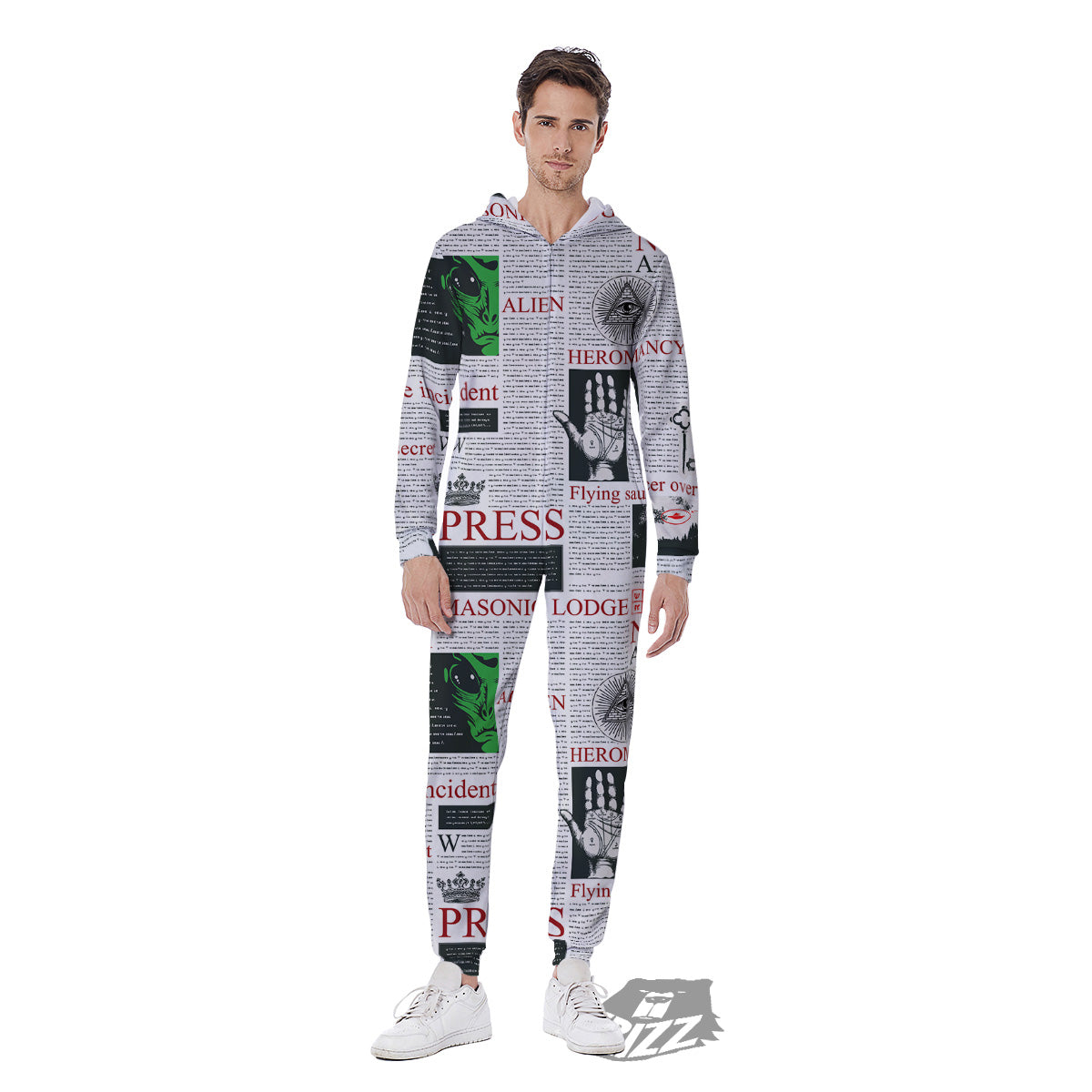 Newspaper Aliens Topic Print Pattern Men's Jumpsuit-grizzshop