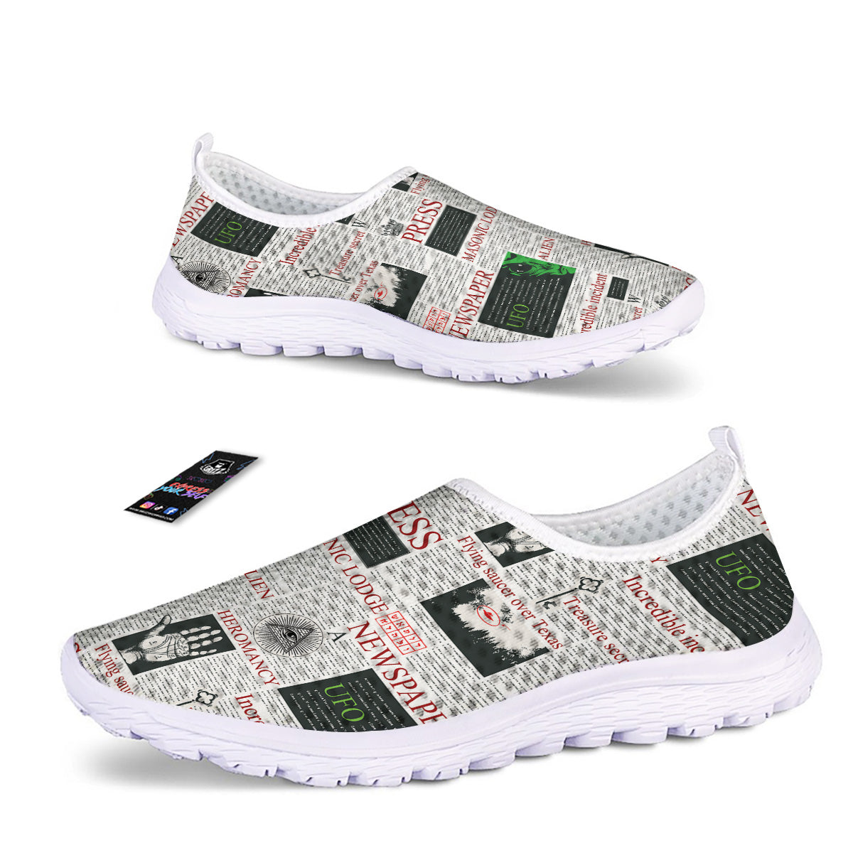 Newspaper Aliens Topic Print Pattern Nurse Shoes-grizzshop
