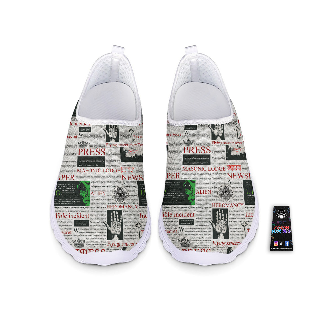 Newspaper Aliens Topic Print Pattern Nurse Shoes-grizzshop