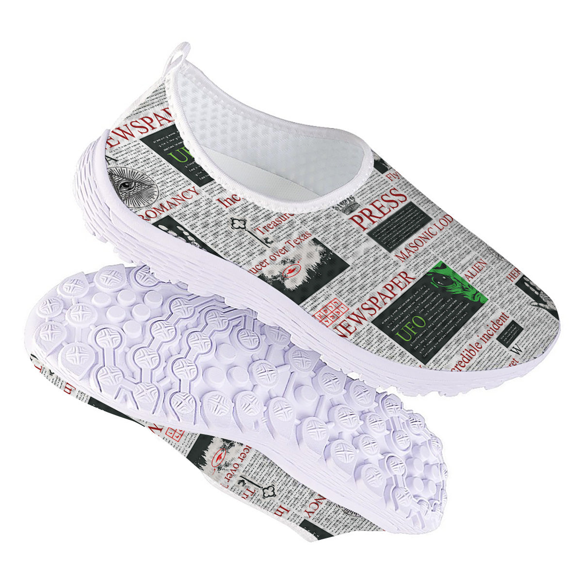 Newspaper Aliens Topic Print Pattern Nurse Shoes-grizzshop