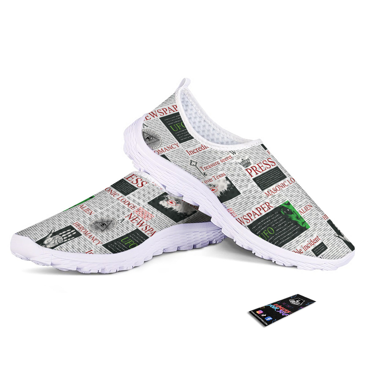 Newspaper Aliens Topic Print Pattern Nurse Shoes-grizzshop