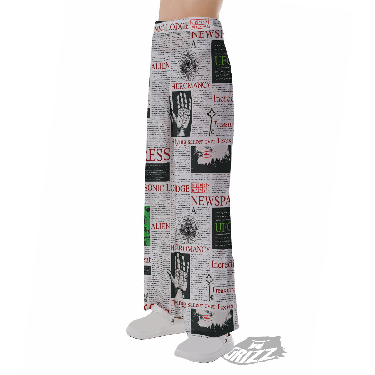 Newspaper Aliens Topic Print Pattern Pajama Pants-grizzshop
