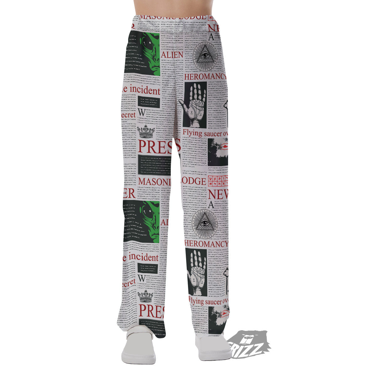 Newspaper Aliens Topic Print Pattern Pajama Pants-grizzshop