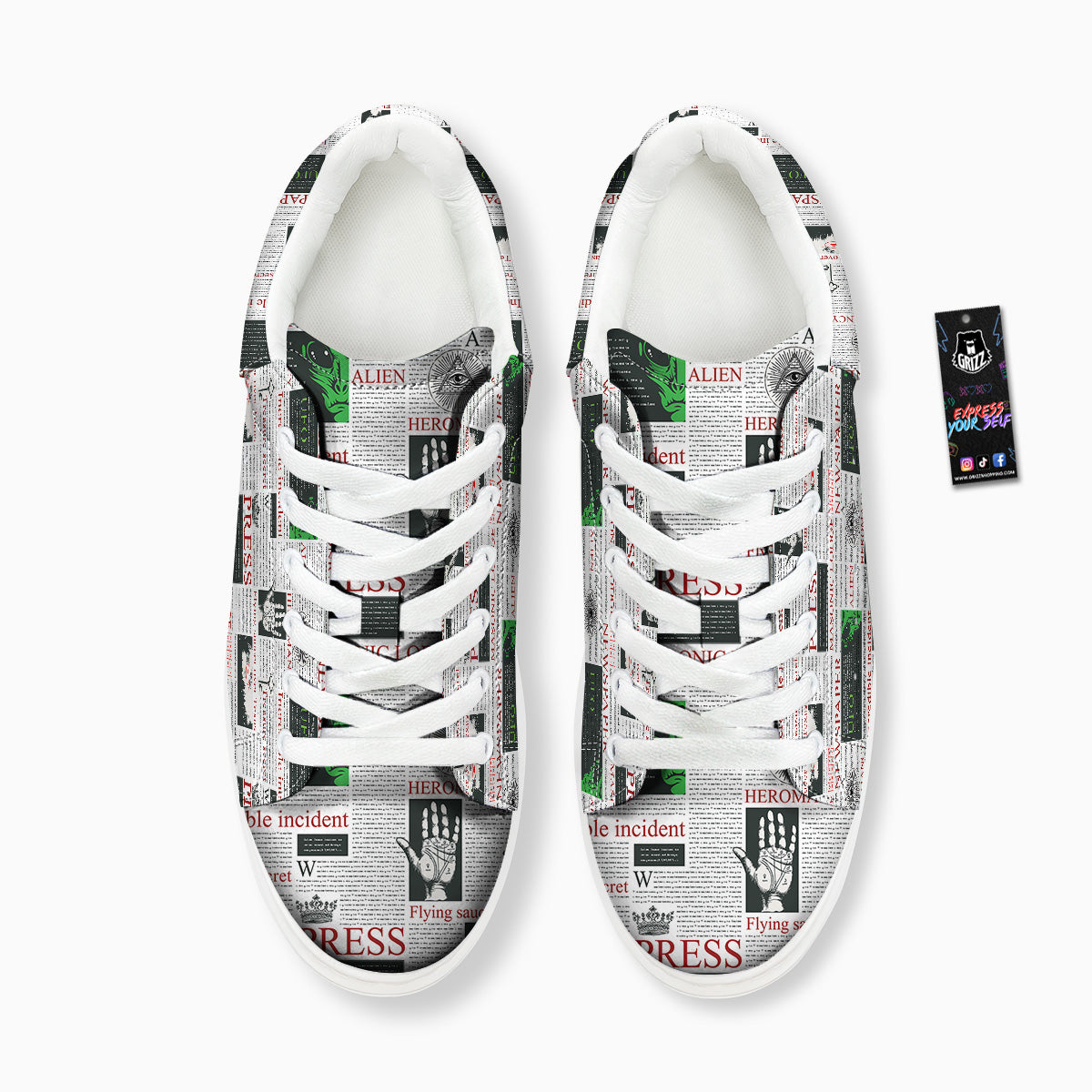 Newspaper Aliens Topic Print Pattern Platform Shoes-grizzshop