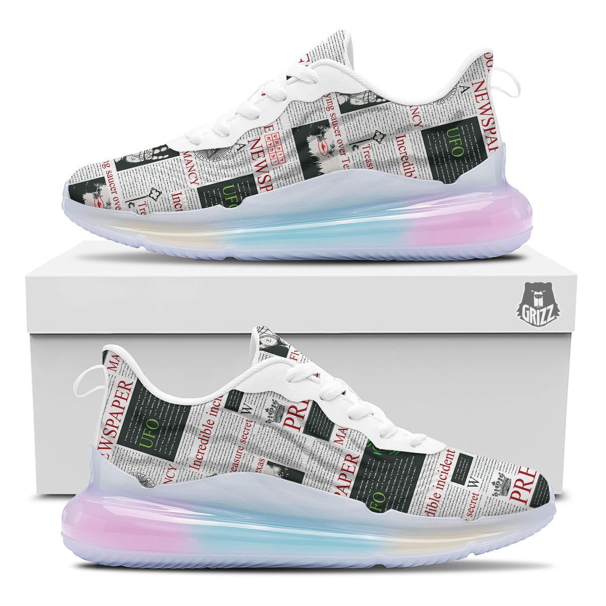 Newspaper Aliens Topic Print Pattern Running Sneakers-grizzshop