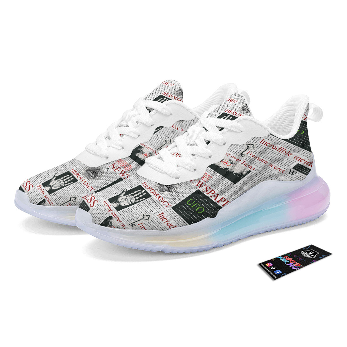 Newspaper Aliens Topic Print Pattern Running Sneakers-grizzshop