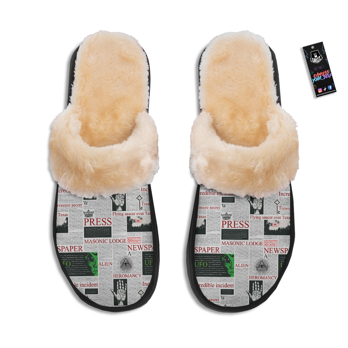 Newspaper Aliens Topic Print Pattern Slippers-grizzshop