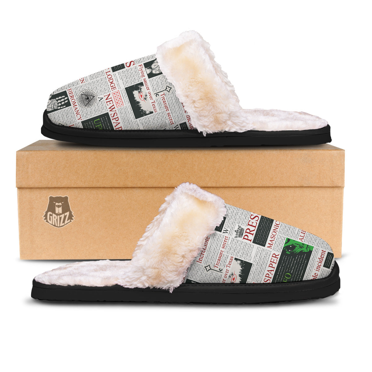 Newspaper Aliens Topic Print Pattern Slippers-grizzshop