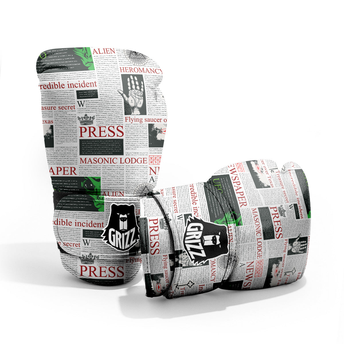 Newspaper Aliens Topic Print Pattern Pro Boxing Glove