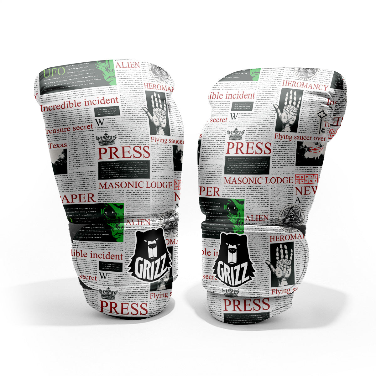 Newspaper Aliens Topic Print Pattern Pro Boxing Glove