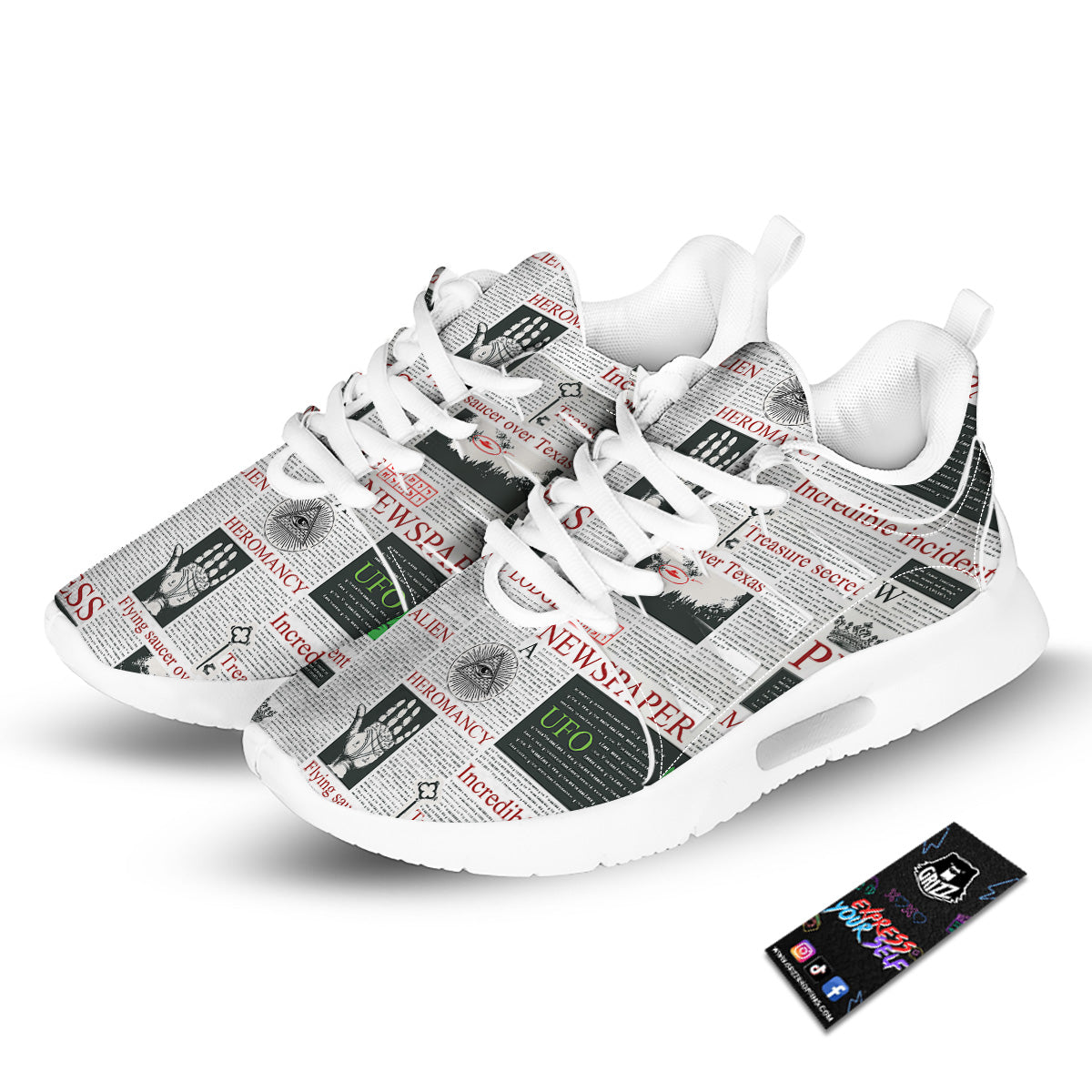 Newspaper Aliens Topic Print Pattern Tennis Shoes-grizzshop
