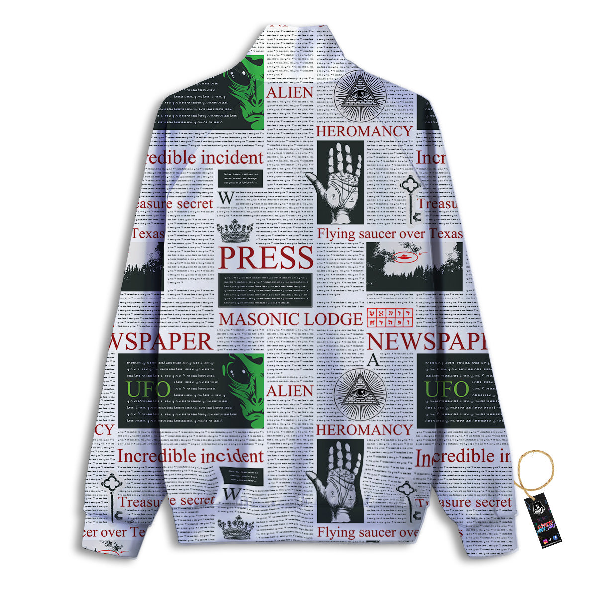 Newspaper Aliens Topic Print Pattern Track Jacket-grizzshop