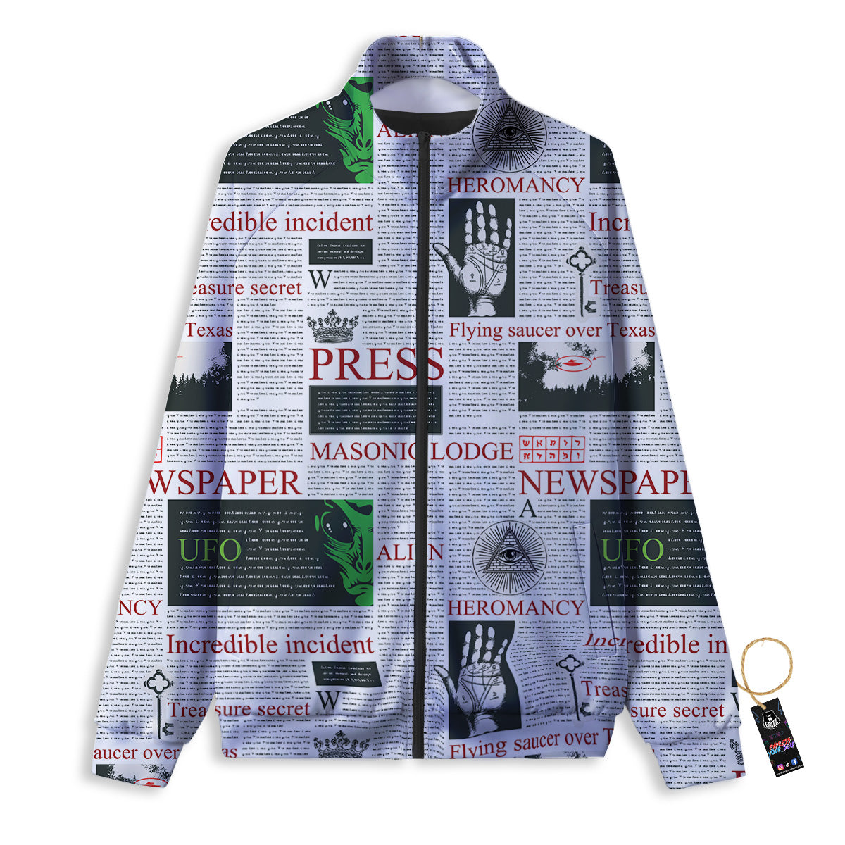 Newspaper Aliens Topic Print Pattern Track Jacket-grizzshop