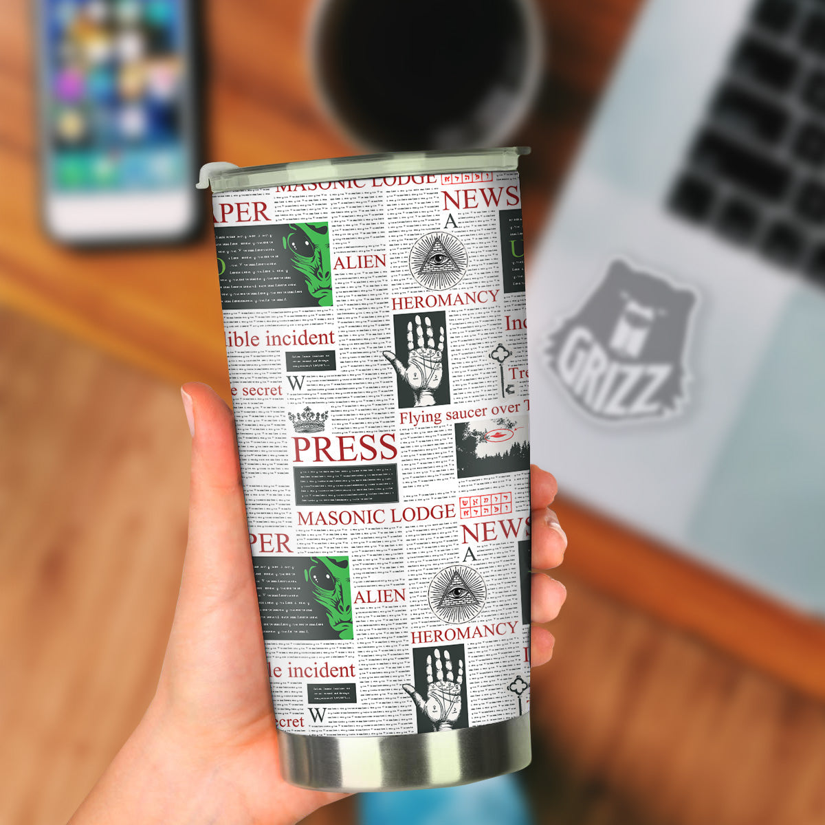 Newspaper Aliens Topic Print Pattern Tumbler-grizzshop