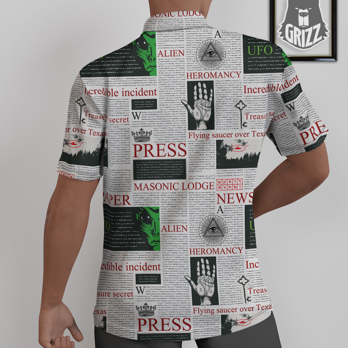 Newspaper Aliens Topic Print Pattern Untucked Shirts-grizzshop
