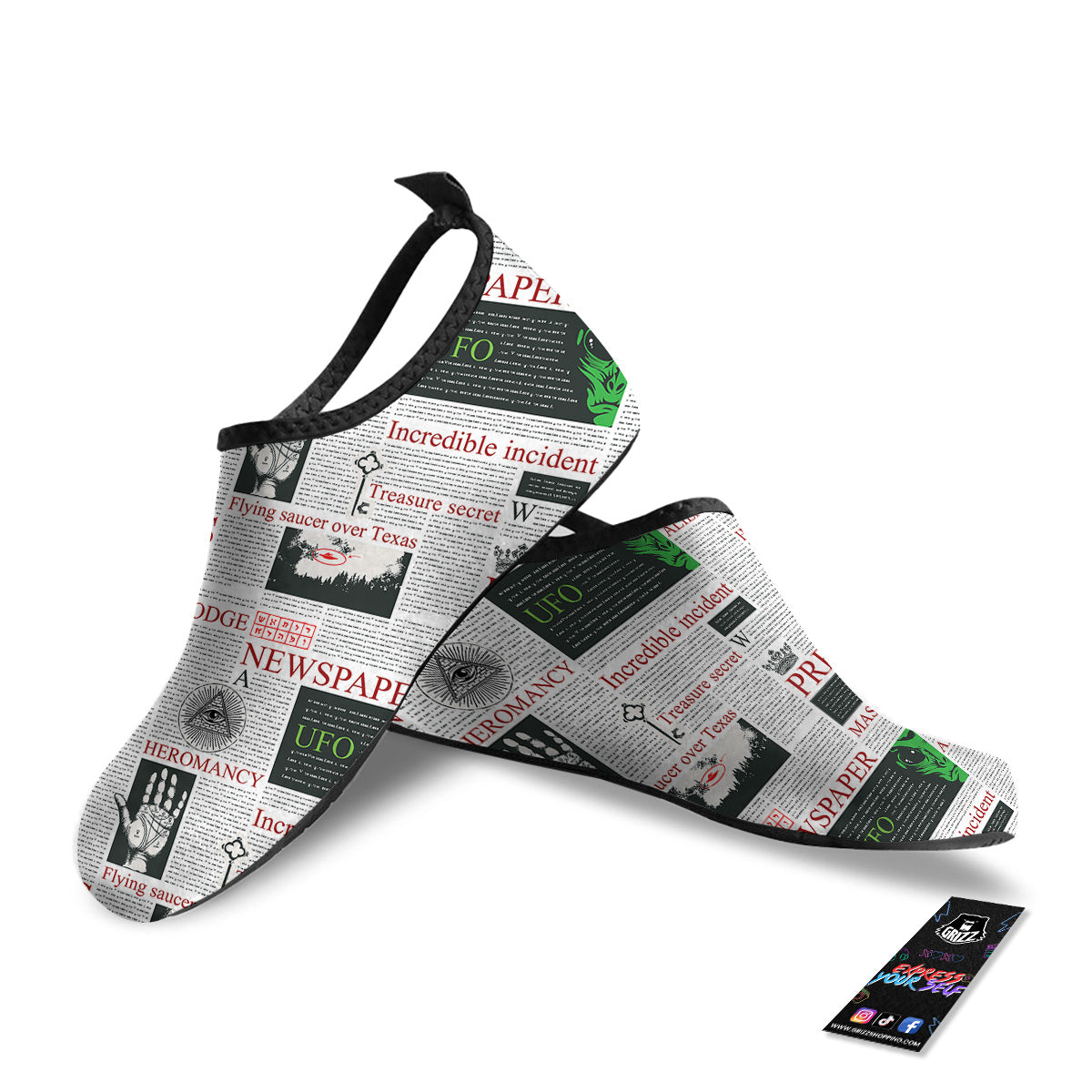 Newspaper Aliens Topic Print Pattern Water Shoes-grizzshop