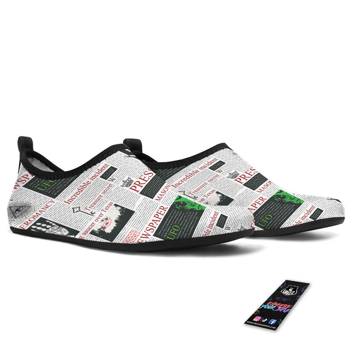 Newspaper Aliens Topic Print Pattern Water Shoes-grizzshop