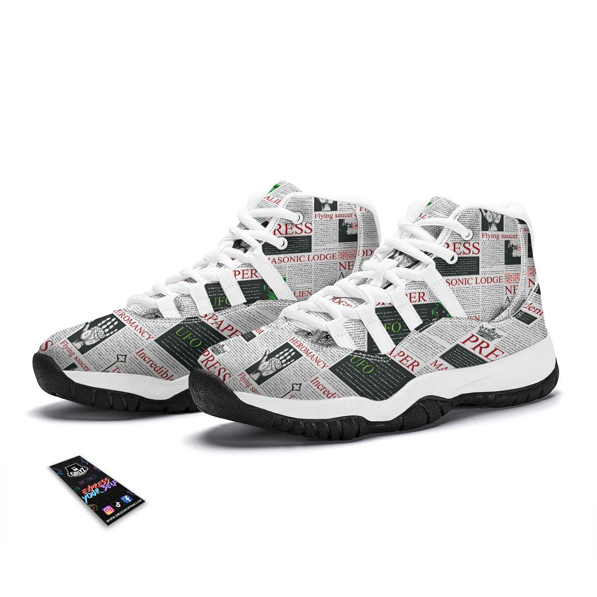 Newspaper Aliens Topic Print Pattern White Bball Shoes-grizzshop