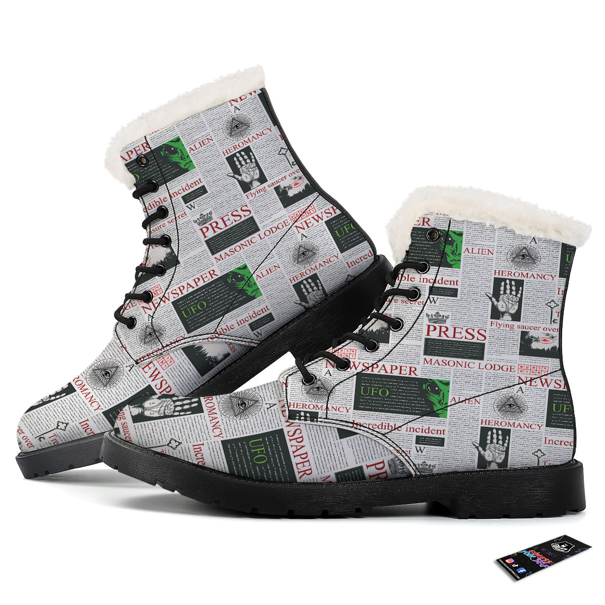 Newspaper Aliens Topic Print Pattern Winter Boots-grizzshop