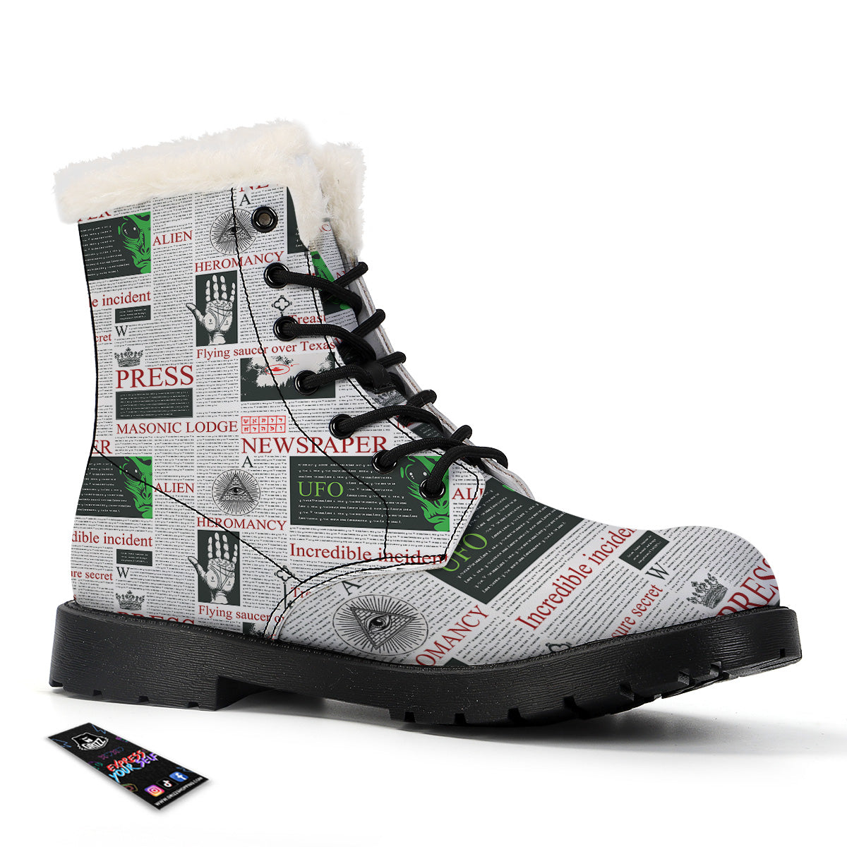 Newspaper Aliens Topic Print Pattern Winter Boots-grizzshop