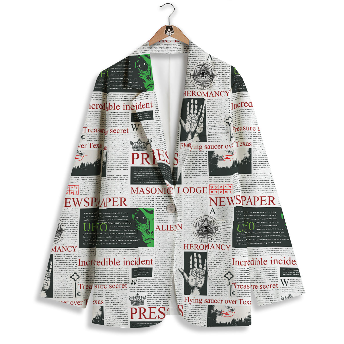 Newspaper Aliens Topic Print Pattern Women's Blazer-grizzshop
