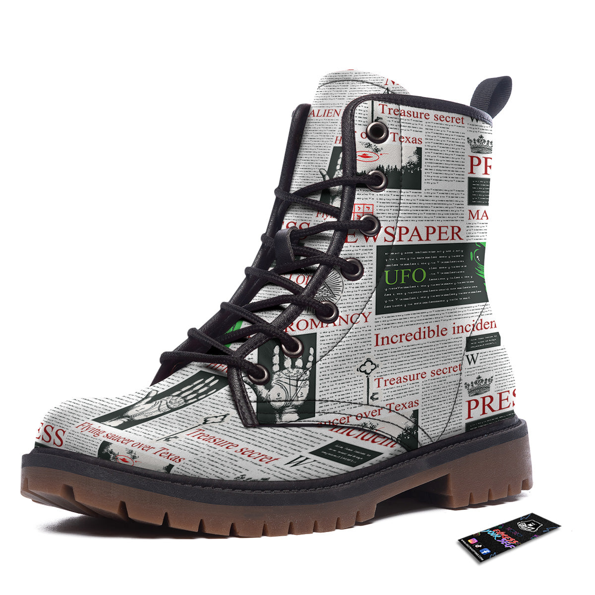 Newspaper Aliens Topic Print Pattern Work Boots-grizzshop