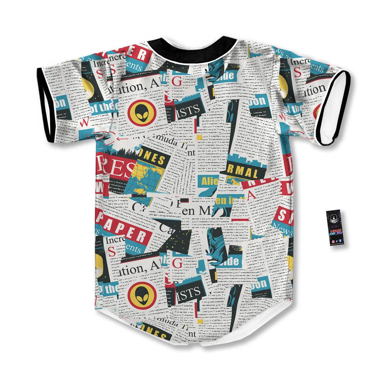 Newspaper Clippings On Aliens Topic Colorful Print Pattern Baseball Jersey-grizzshop