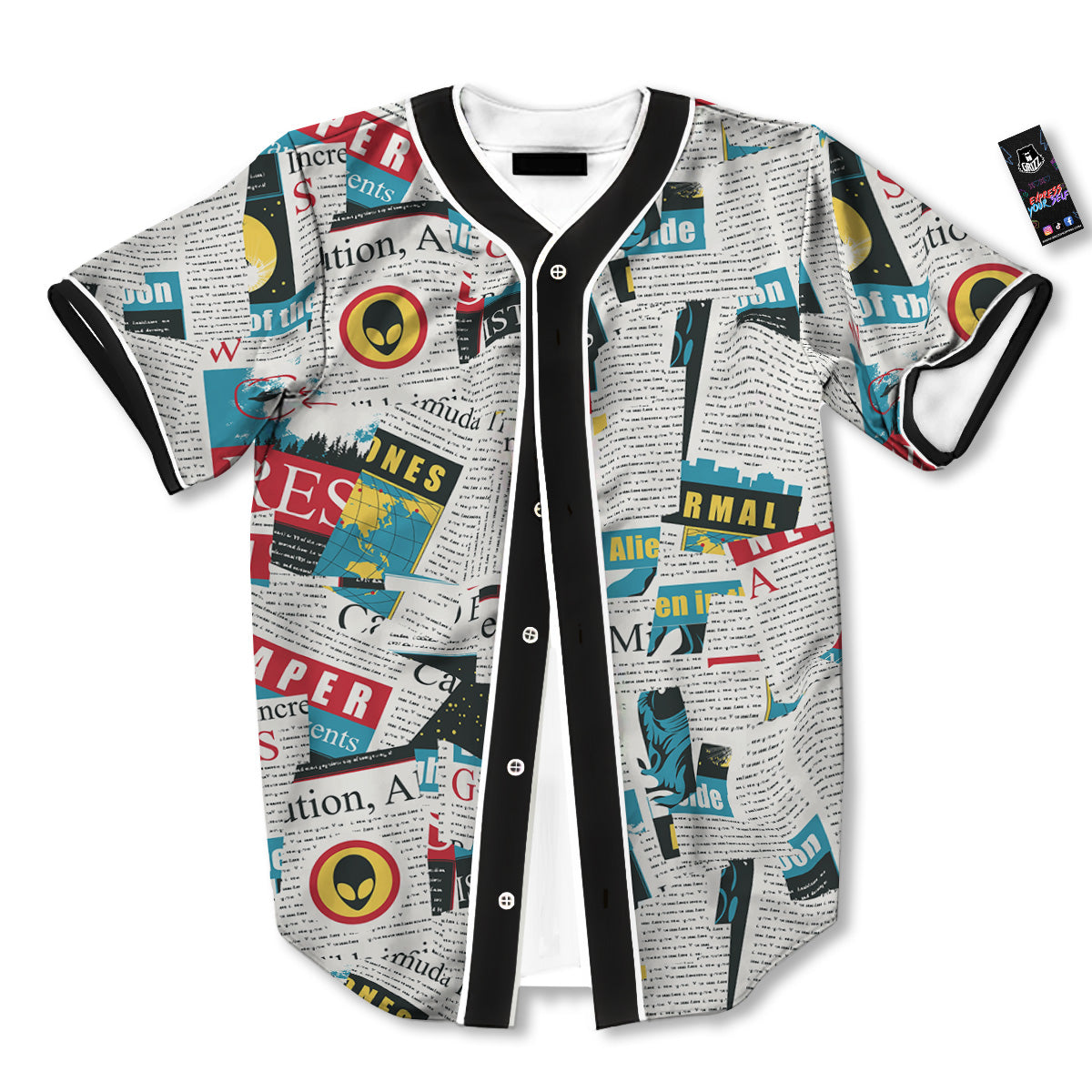 Newspaper Clippings On Aliens Topic Colorful Print Pattern Baseball Jersey-grizzshop