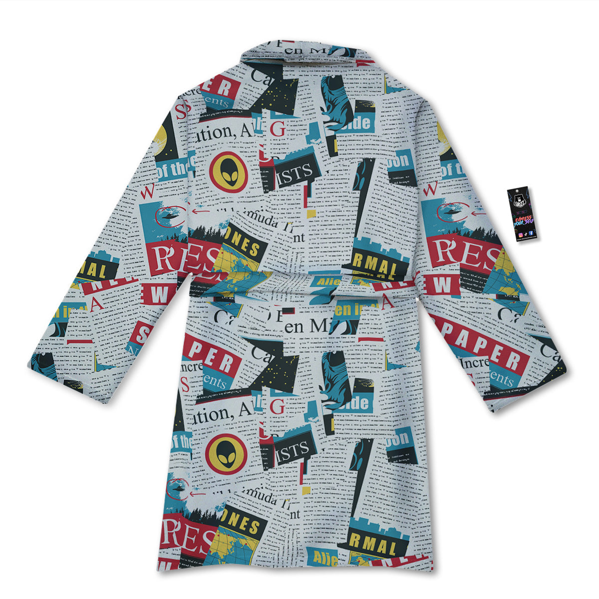 Newspaper Clippings On Aliens Topic Colorful Print Pattern Bathrobe-grizzshop