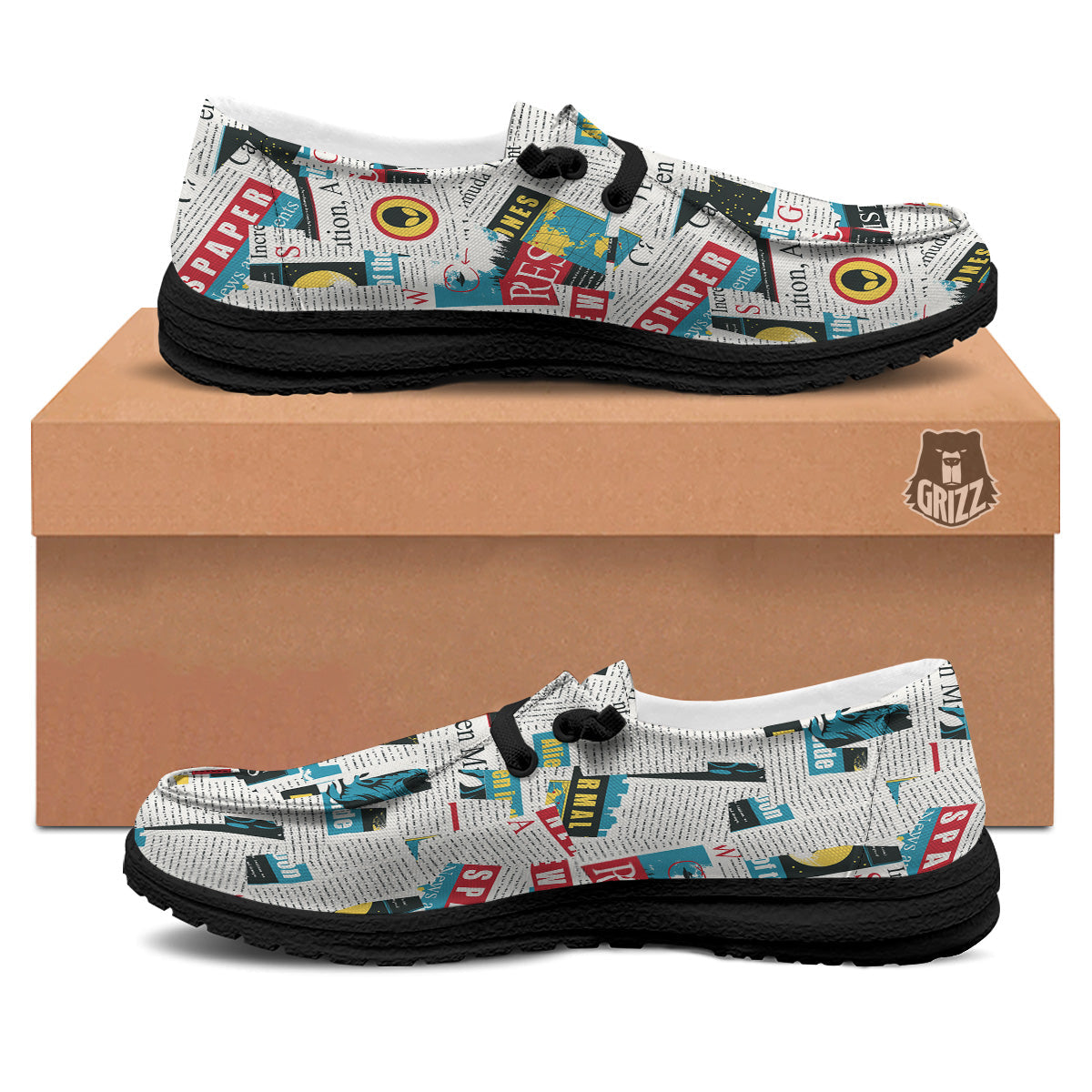 Newspaper Clippings On Aliens Topic Colorful Print Pattern Black Loafers-grizzshop